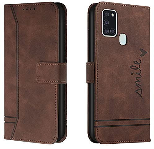 Lihondar Funda para Samsung Galaxy A21S, Carcasa Samsung A21S con Tapa y Tarjetero Billetera, Capa Samsung A21S, Tipo Libro Flip Case Wallet, Telefono Cubrir Móvil Phone Cover Piel Protector (Braun)