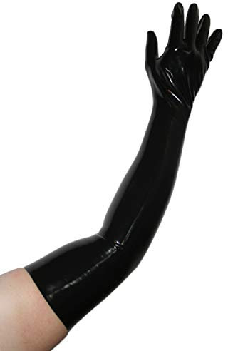 Rubberfashion Long Latex Gloves - Long Rubber Gloves up to the Upper Arm for Women and Men Black 0.4mm XS