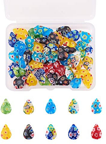 UR URLIFEHALL Lot de 50 perles en verre soufflé Millefiori en forme de goutte pour bricolage, bijoux, bracelet, collier, festival, cadeau d'anniversaire