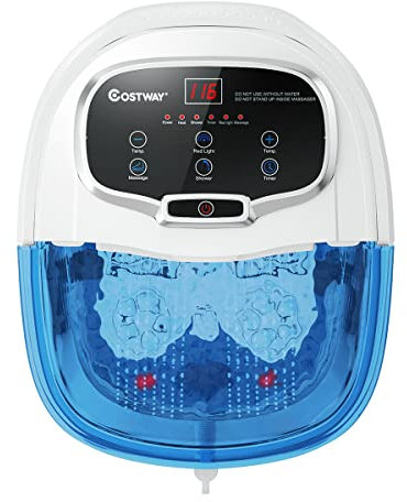 GOPLUS Fußbad Massagegerät auf Rollen, Elektrisches Fußmassagegerät mit Massagefunktion&verstellbarer Dusche, Abnehmbarer Massageplatte, Fußbadewanne 35-48°C / 220-240V / 15L (Transparent)