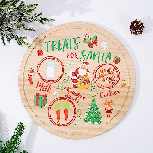 AnyDesign Tagliere in legno con Babbo Natale – Vassoio rotondo per la vigilia di Natale carino piatto tappetino per decorazioni