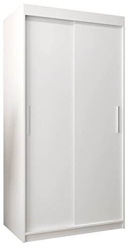 ABIKSMEBLE Tokyo 100 Armoire à deux portes coulissantes pour chambre à coucher - Armoire moderne avec tringle à vêtements et étagères - 100 x 200 x 62 cm (LxHxP) - Blanc mat