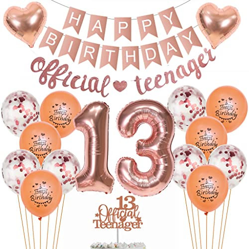 Offizielle Teenager 13. Geburtstag Dekorationen Mädchen - Luftballon Rosegold, Ballons für 13 Jahr Geburtstags Deko