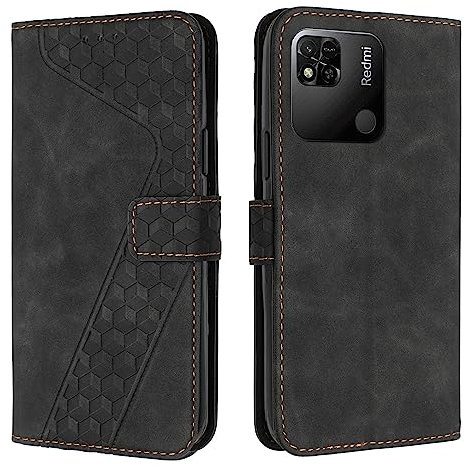 YIRRANZD Custodia per Xiaomi Redmi 9C, Cover a Libro in Pelle PU con Slot Cart e Silicone TPU Bumper, Flip Caso Portafoglio Cover per Redmi 9C (Nero)