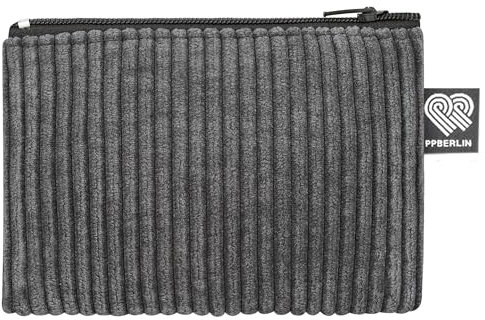 PP-Berlin Etui Klein, Cord Grau, Mini, Vegan, Handgenäht in Berlin Geldbörse für Kinder Damen, Herren, Unisex.