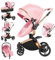 MoLi Pelle PU Passeggino Trio, Passeggino 3 in 1 con Sedile Convertibile 360°, Trio Passeggino Neonati con Grande Navicella, Carrozzina per Neonati in Alluminio Pieghevole Alta Paesaggio (906 Pink)
