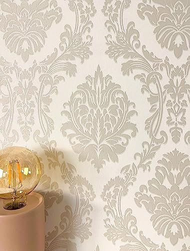 Newroom Tapete Beige Vliestapete Ornamente - Mustertapete Modern Taupe Creme Glänzend Retro Vintage Vintage Orientalisch inkl. Tapezier-Ratgeber