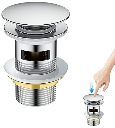 Universal Siphon Set mit Ablaufgarnitur für Waschbecken mit Überlauf, Ablaufgarnitur für Waschbecken und Waschtisch, Abflussrohr, Chrom Pop Up Ventil Waschbeckenstöpsel (B)