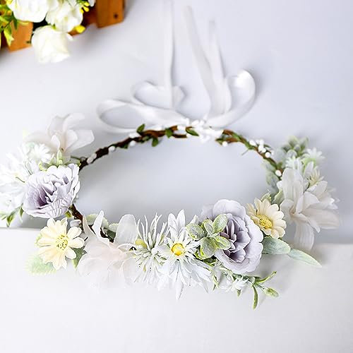 Blumenkranz Haare Haarkranz Blumen Haarreif, Blumenmädchen Stirnbänder Kopfschmuck Floral Girlande Blumenstirnband Verstellbarer Gürtel für Hochzeit Zeremonie Party Festival,Hellrosa A