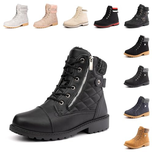 Hitmars Stivali Donna Invernali Pelliccia Termici Scarpe da Neve Bassi Corti Caldi Scarponi Neve Snow Boots Comode Esterno Nero 40 EU