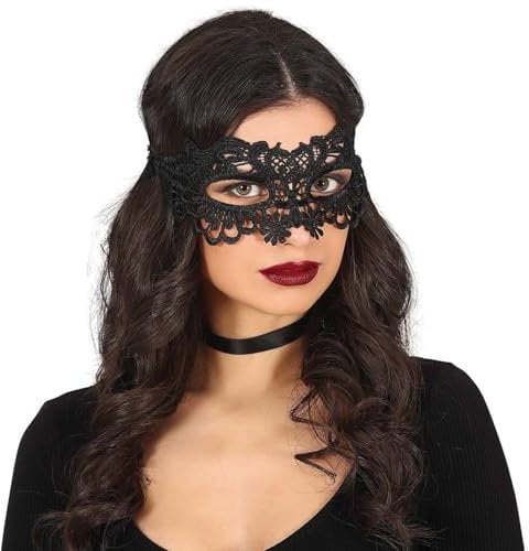 FIESTAS GUIRCA Augenmaske Schwarz mit Spitze Venezia Maskenball 25 x 8 cm Kostüm-Zubehör für Damen Fasching Karneval