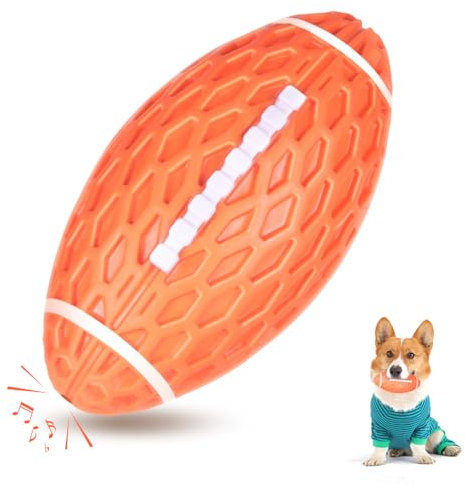 AUSCAT Hundespielzeug Ball Quietschend, 14cm Hundeball für Mittlere & Große Hunde, Quietschspielzeug Football-Form aus Naturkautschuk, Orange Rugby