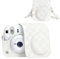 HIYQIN - Funda para Cámara Compatible con Cámara Instantánea Fujifilm Instax Mini 12, Estilo Tablero de Ajedrez, Bolsa de Transporte para Polaroid Instax Mini 12 con Correa - Blanco