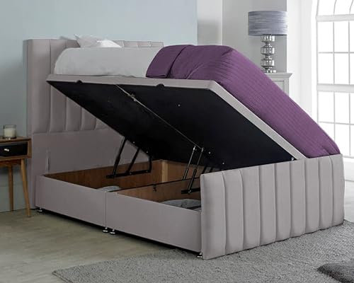 ComfoRest Single Ottoman Bed - Side Lift - 3FT - (Silver Plush) - Includes 54 Headboard with Side Opening Storage - Stylish and Functional Frame for Modern Bedrooms - No Mattress Included