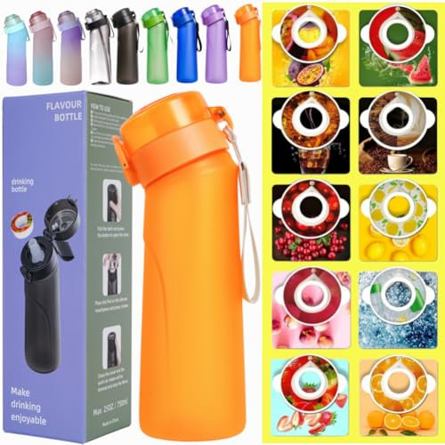 Trinkflasche Starter Up Set mit 10 aromatischen Waffeln, Trinkflaschen 650 ml Flasche Obst Duft Süßwasser E%0 Tasse Wasser für und Outdoor Fitnessstudio (Matte Orange+10Pods)