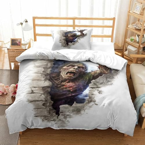 Zombie Bedding Set Duvet Cover Set with Zipper Closure, Art Style Quilt Cover Set for Teen Kids Boys Girls Adult Durable Microfiber Comforter Cover 3 Piece Set Single(135x200cm)
