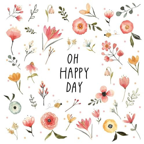 20 Servietten Sprüche Happy Day um Blümchen als Tischdeko. Papierservietten mit Motiv. Auch für Decoupage und Serviettentechnik 33x33cm