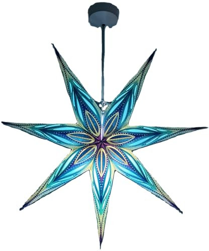 Yepsio Papierstern-Laternen-Lampenschirm, 7 Spitze Papierstern-Lichtschirme, große 60 cm große Stern-Hängedekorationen für Weihnachten, Hochzeit, Heimdekoration, Geburtstagsparty, Sterne (Glitzerblau