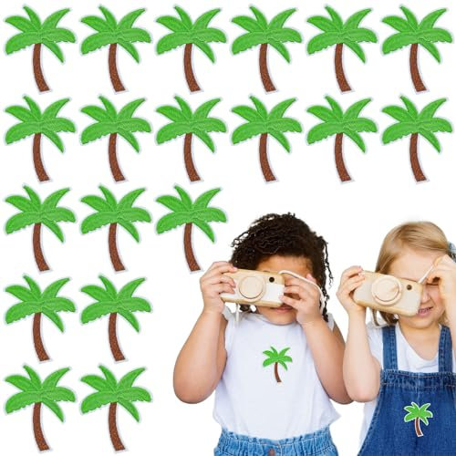 30 Pcs Green Coconut Palm Tree Embroidered Patches Summer Sew Iron on Embroidered Applique Cute Decoration Sewing Badge Patches for DIY Clothing Backpack Hats Jeans
