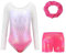 Sinoeem Gymnastikanzug Kinder Mädchen mit Haarband und Tanz Shorts, Langarm/Ärmellos Turnanzug Ballettröckchen Kleid Trikotanzug Tanz Kleid Gymnastik Dancewear (Hell-Pink-Langarm, 9-10 Jahr)