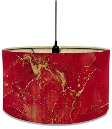 Fansu Pantalla de Lámpara de Mesa,Pantallas de Lámpara de Bambú,Cubierta de Lámpara de Tambor Estampado de Mármol Europeo,Cilíndrica Lámpara de Pie para Mesita de Noche (30x30x23cm,rojo)