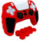 HLRAO -Rosso Nero Cover protettiva antiscivolo per controller, in silicone morbido e spesso con borchie, compatibile con controller PS5/Slim/Pro, con 8 cappucci per impugnature per i pollici.