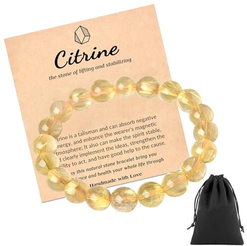 AYNKH Perlen Armbänder - Citrin Armband mit Naturstein Kristallen für Männer & Frauen - 8 MM Crystal Stretch einstellbares Angst Armband Schmuck Geschenk