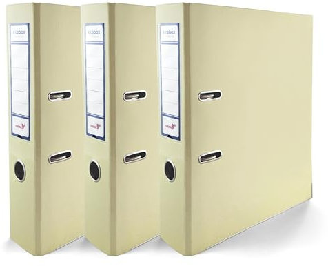 Netuno 3x Akten-Ordner Vanille glänzend DIN A4 Ekobox Premium Edition 2-Ring-Mechanik Ringorder A4 75 mm Kunststoff Ordner breit Büroordner Plastikordner Briefordner Ringmappe breiter Aktenordner