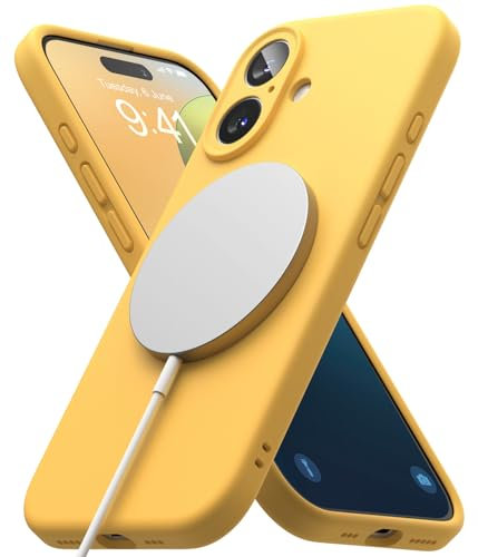 Ringke Silicone Magnetic [Compatible with MagSafe] for iPhone 16 Case, Soft Feel Coating Anti-Scratch Slim Lightweight Protective Phone Cover for Magnetic Charger/Accessories - Yellow