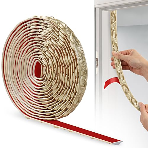 JUNART Líneas Decorativas de PVC, 600cm×2cm, Cenefas de Papel Tapiz 3D, Friso Pared, Adecuado para Paredes de Fondo de TV, Zócalos, Gabinetes, Paredes(Champán Oro)