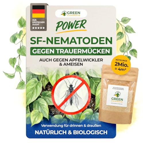 GREEN GUARDIA Power SF-Nematoden - 2 Mio. (20 Pflanzen/4m²) gegen Trauermücken – Biologisches Mittel zur effektiven Trauermücken Bekämpfung – Umweltfreundlich, chemiefrei
