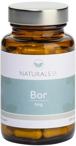 NATURALS38 Bor - 90 KAPSELN je 3 mg Bor - hochdosiert - aus Akazienfasern und Natriumtetraborat - ohne Mikrokristalline Cellulose - ohne Magnesiumstearat - vegan - Made in Germany