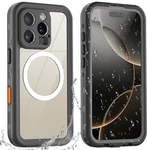 BDIG Compatibile con iPhone 16 Pro Custodia impermeabile, protezione completa dello schermo a 360 gradi,custodia antiurto IP68 compatibile con iPhone 16 Pro,Nero