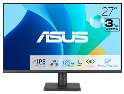 ASUS 27” 1080P Computer Monitor (VA279HG) - Full HD IPS Display, 120Hz, 1ms, Adaptive-Sync, Eye Care, Frameless, HDMI, VESA Mountable, 3 Year Warranty