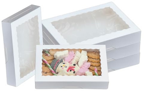 White Bakery Box with Window, 22.5 x 15 x 3.5 cm 9x6x1.5 inches Pie Pastry Boxes, Paper Cookie Boxes Donuts Boxes Gift Treat Boxes for Cookies,Pies, Tarts, Pastries,Cake, Macaroons (12)