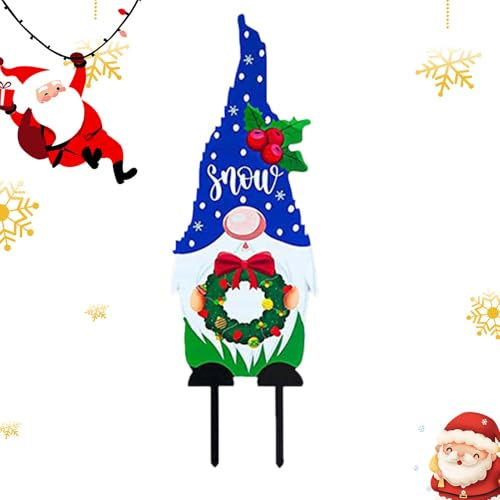 Gnome Garden Stakes, Decorative Garden Stakes Gnomes - Gnome Metal Art Yard Decor Outdoor Christmas Decorations,Metal Gnome Yard Signs, Outdoor Lawn Decoration,