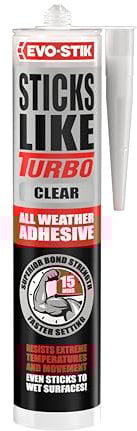 EVO-STIK Sticks Like Turbo CLEAR Adhesive, All Weather, Fast Setting, Extreme Temperature & Movement Resistant, CLEAR, 290ml