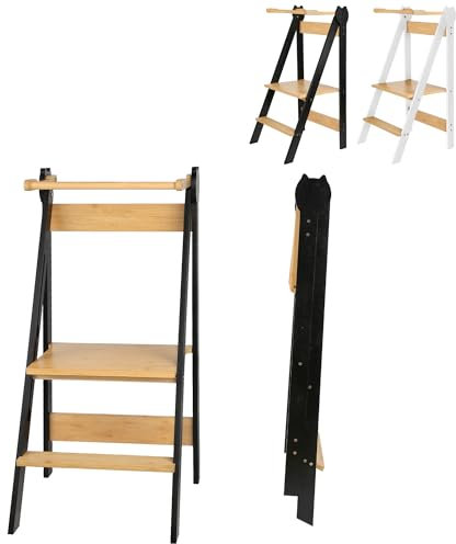 XUANYU Tour Montessori Pliable avec Pieds Anti-Bascule Tour d'observation Montessori avec Rails de Sécurité Tour d Observation Enfant Réglable en Hauteur sur étages (Noir)