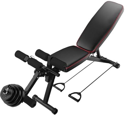 Hantelbank Verstellbar Mit Beincurl, 5 Einstellbaren Winkeln, Multifunktionales Bauch Training, Bauchtrainer Für Zuhause, 200 Kg Tragkraft Black,48x118x111CM