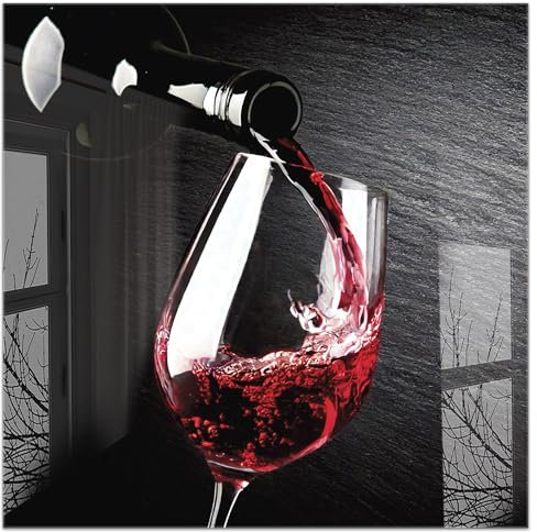 timalo Küchenbild aus Acrylglas modernes Wandbild Glasbild Deko Küche XXL Acryl-Bild wie Glas | 60x60cm Rotwein im Weinglas Schieferplatte, Wein