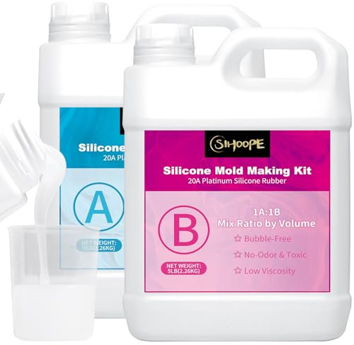 SIHOOPE Silicone per stampi - Alimentare 20A - Silicone Liquido Trasparente (1:1), Perfetto per stampi in Resina DIY, Cera, Gesso e modellazione (1L)