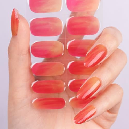 DANNI & TONI 28Pcs Semi Cured Gel Nail Wraps,Soft Self-Adhesive Nail Stickers(Apple Veil),UV/LED Lamp Required Salon-Quality Polish Strips Manicure Stickers Set