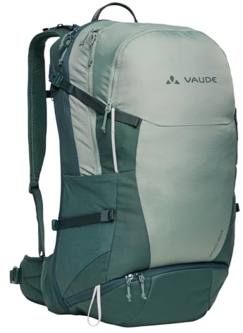 VAUDE Wizard 30+4 – 34 L Wanderrucksack Damen & Herren mit Aeroflex-Rückensystem, ErgoShape-Schultergurte, Hüftgurttasche & Regenhülle – unter Verwendung von Polyester - agave, Mittelgroße