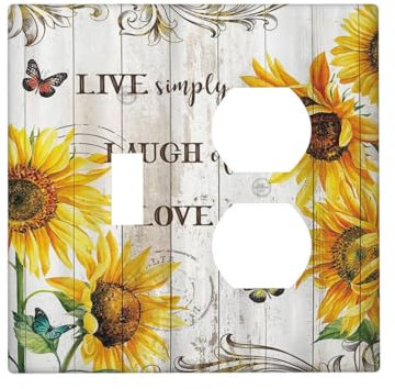 Sghxwp Rustic Wood Vintage Yellow Floral Sunflower Outlet Covers 2 Gang Combin 1 Toggle/1 Duplex Light Switch Cover Plate Decorative Gfci Wall Plate Receptacle Switch Plate Cover for Bathroom Decor