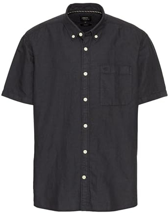camel active Herren Kurzarmhemd aus einem Baumwoll-Leinenmix Dunkelblau, menswear-5XL