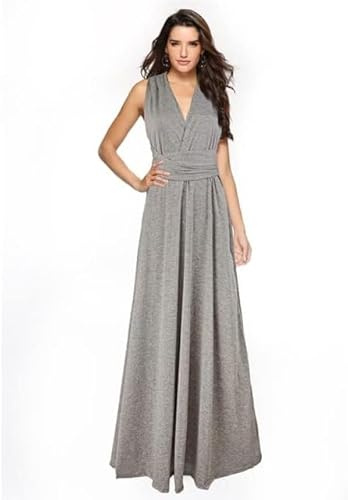 Frauen Sommer Sexy Rückenfrei Party Kleider Brautjungfern Multiway Wrap Convertible Las Cross Bandage Abendkleid, Flower Gray China, S