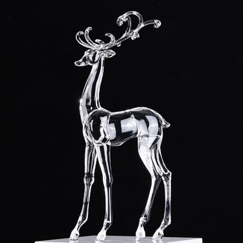 45,7 cm hohe Rentier-Weihnachtsdekoration, Acryl, transparente Hirschfigur mit glasähnlichem Kristall-Finish, Luxur-Weiß-Hirsch-Statue und Rentier-Figuren für Weihnachten, Indoor-Tischplatte oder