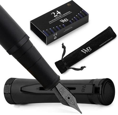 Wordsworth & Black Füller Set Edel, Kalligraphie, Luxus, Feder M, Schwarz | Füllfederhalter, Fountain Pen, Geschenk für Männer & Frauen, Deutsches Iridium, Hochwertig, Konverter + 24 Tintenpatronen