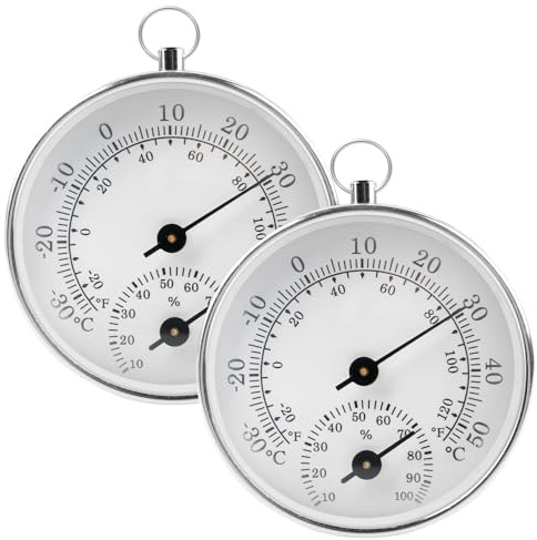 Lot de 2 thermomètres analogiques pour l'intérieur et l'extérieur - Sans piles - Pour maisons - Haute précision de mesure de 10 cm - Hygromètre de serre avec anneau de suspension - Pour maisons