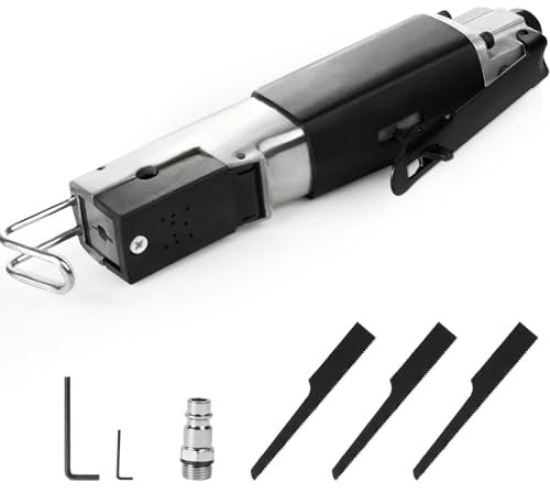 DBREAKS Sierra Recíproca Neumática de Aire para Carrocería con 3 Hoja de sierra 18T 24T 32T, Mini Sierra de Aire Neumática, Conexión de aire comprimido de 1/4, 90PSI, 9000BPM, 6 Bar
